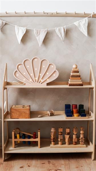 Grote foto houten decoratieve lamp zeeschelp beige 2xaa batterijen zonder dimfunctie of afstandsbediening kinderen en baby complete kinderkamers