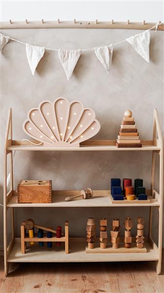 Grote foto houten decoratieve lamp zeeschelp beige 2xaa batterijen zonder dimfunctie of afstandsbediening kinderen en baby complete kinderkamers