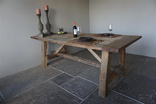 Grote foto kloostertafel massief eikenhout h79xb100xl220 cm huis en inrichting woningdecoratie