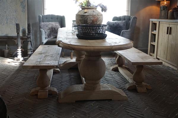 Grote foto eettafel bankje oud eikenhout bolpoot b160 cm huis en inrichting woningdecoratie