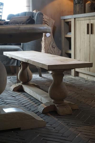 Grote foto eettafel bankje oud eikenhout bolpoot b160 cm huis en inrichting woningdecoratie