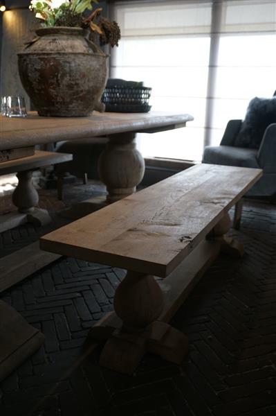Grote foto eettafel bankje oud eikenhout bolpoot b160 cm huis en inrichting woningdecoratie