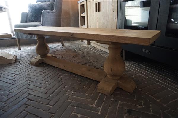 Grote foto eettafel bankje oud eikenhout bolpoot b160 cm huis en inrichting woningdecoratie