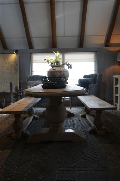 Grote foto eettafel bankje oud eikenhout bolpoot b160 cm huis en inrichting woningdecoratie