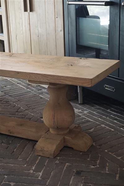 Grote foto eettafel bankje oud eikenhout bolpoot b160 cm huis en inrichting woningdecoratie