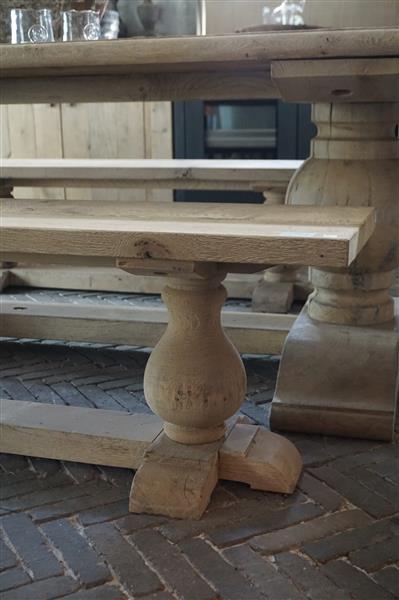 Grote foto eettafel bankje oud eikenhout bolpoot b160 cm huis en inrichting woningdecoratie