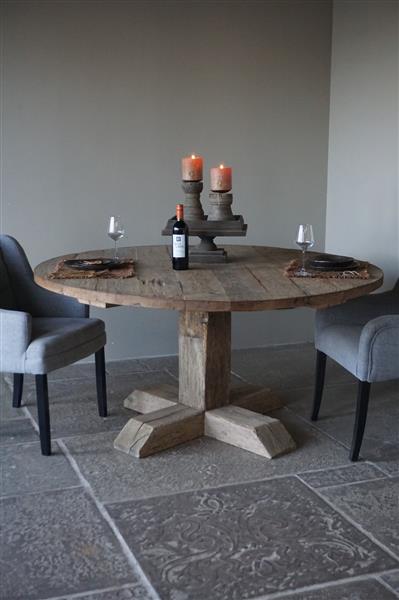 Grote foto eetkamertafel rond geborsteld oud eiken 160 cm huis en inrichting woningdecoratie