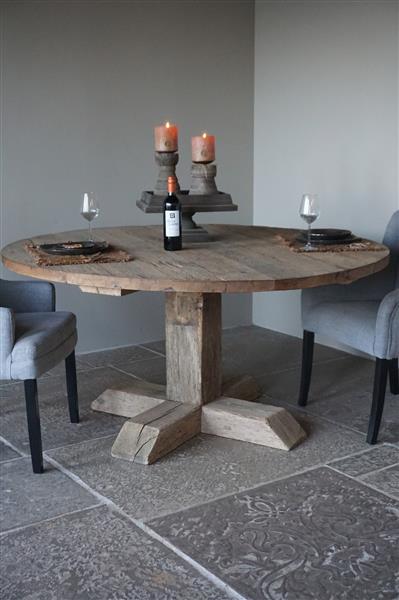 Grote foto eetkamertafel rond geborsteld oud eiken 160 cm huis en inrichting woningdecoratie