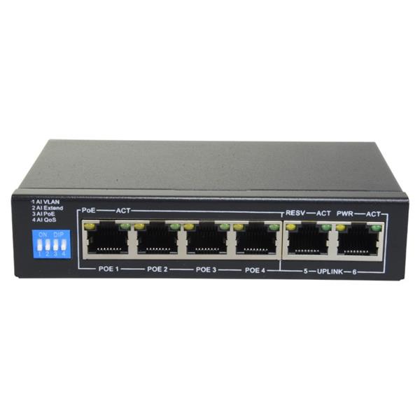 Grote foto safire poe switch 60w unmanaged 4 poorten 2 uplink tot 100mbps sf sw0604poe 60 computers en software netwerkkaarten routers en switches