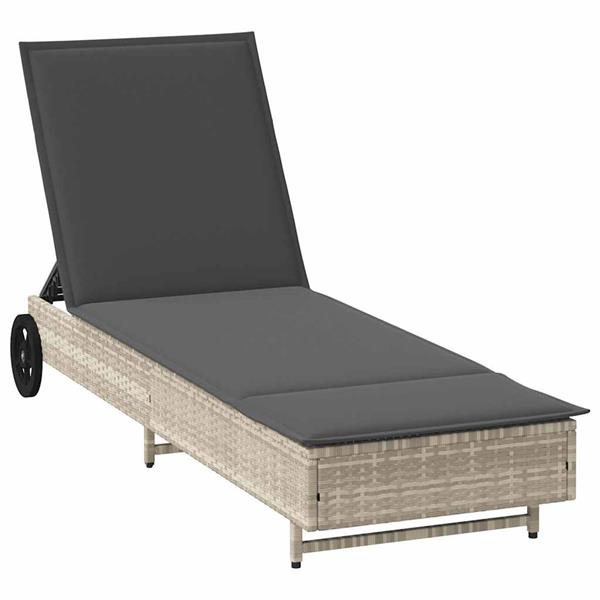 Grote foto vidaxl ligbed met wielen en kussens poly rattan lichtgrijs tuin en terras tuinmeubelen
