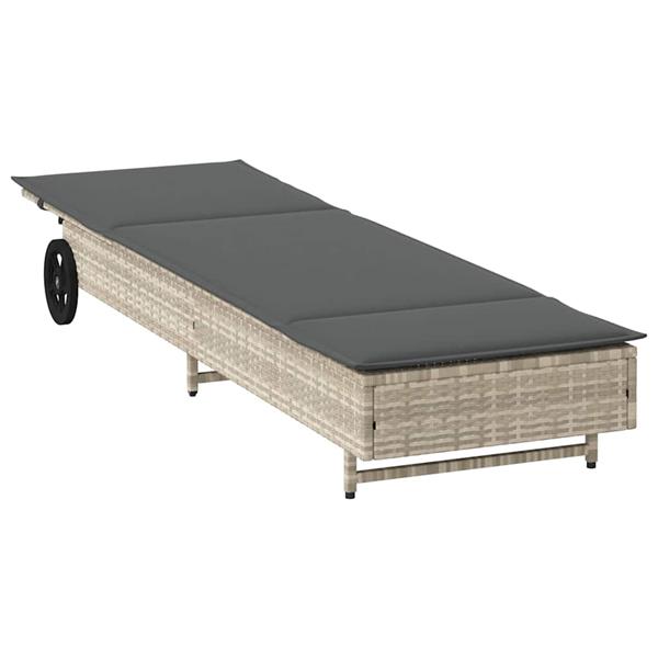Grote foto vidaxl ligbed met wielen en kussens poly rattan lichtgrijs tuin en terras tuinmeubelen