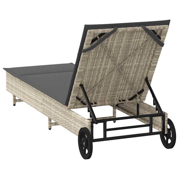 Grote foto vidaxl ligbed met wielen en kussens poly rattan lichtgrijs tuin en terras tuinmeubelen