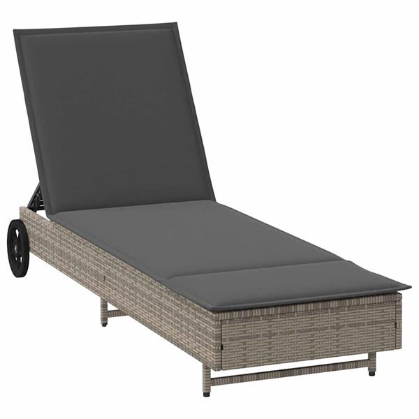 Grote foto vidaxl ligbed met wielen en kussen poly rattan grijs tuin en terras tuinmeubelen