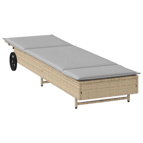 Grote foto vidaxl ligbed met wielen en kussen poly rattan grijs tuin en terras tuinmeubelen