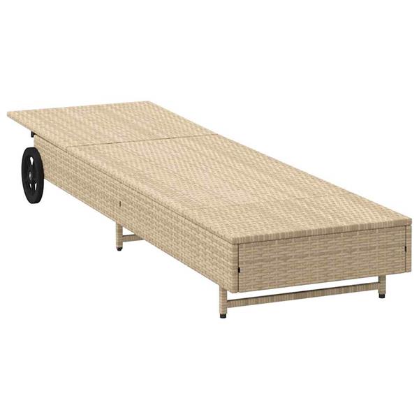 Grote foto vidaxl ligbed met wielen en kussen poly rattan grijs tuin en terras tuinmeubelen