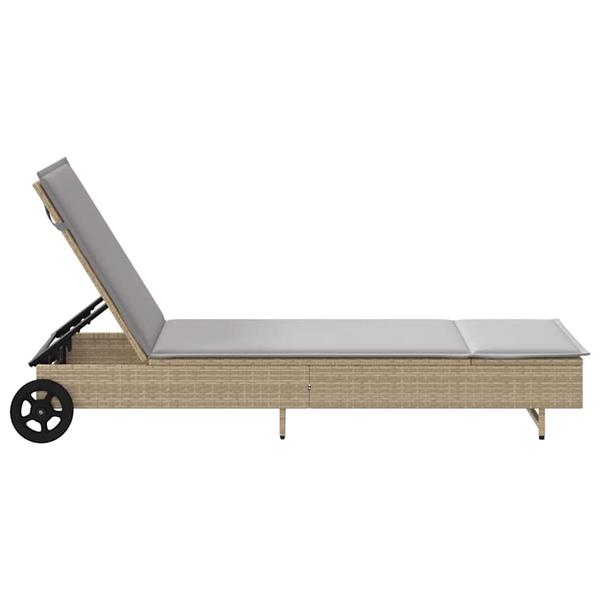 Grote foto vidaxl ligbed met wielen en kussen poly rattan grijs tuin en terras tuinmeubelen