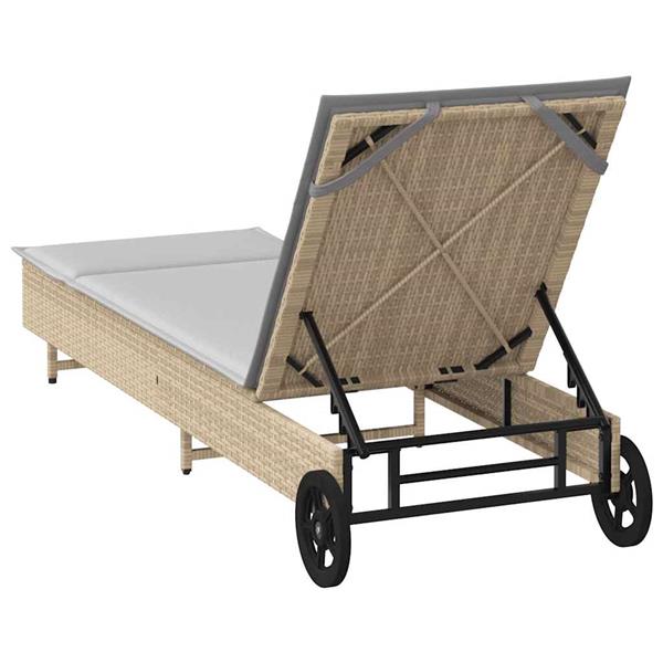 Grote foto vidaxl ligbed met wielen en kussen poly rattan grijs tuin en terras tuinmeubelen