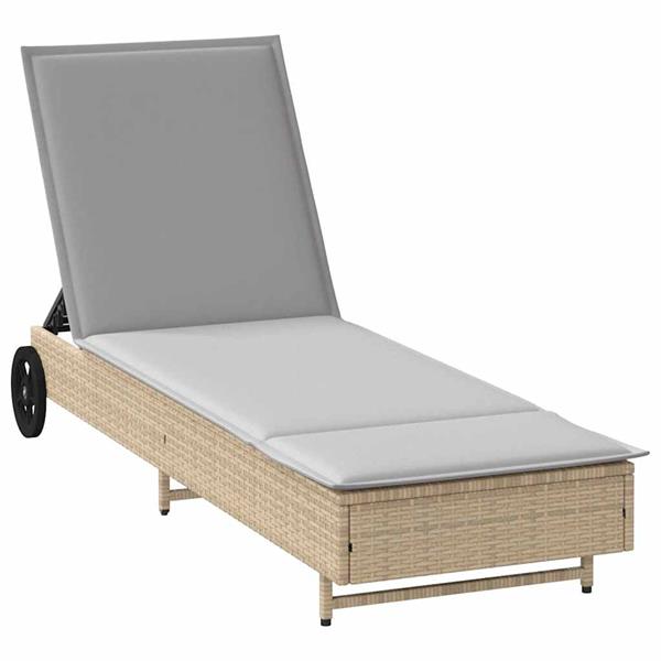 Grote foto vidaxl ligbed met wielen en kussen poly rattan beige tuin en terras tuinmeubelen