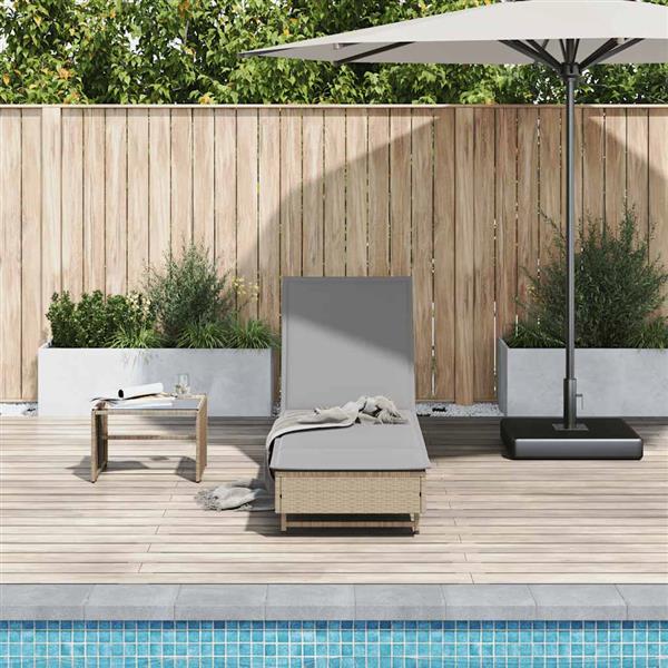 Grote foto vidaxl ligbed met wielen en kussen poly rattan beige tuin en terras tuinmeubelen