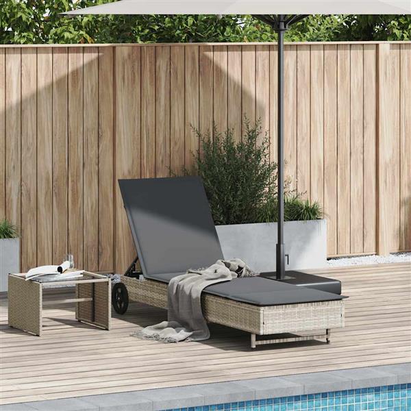 Grote foto vidaxl ligbed met wielen en kussens poly rattan lichtgrijs tuin en terras tuinmeubelen