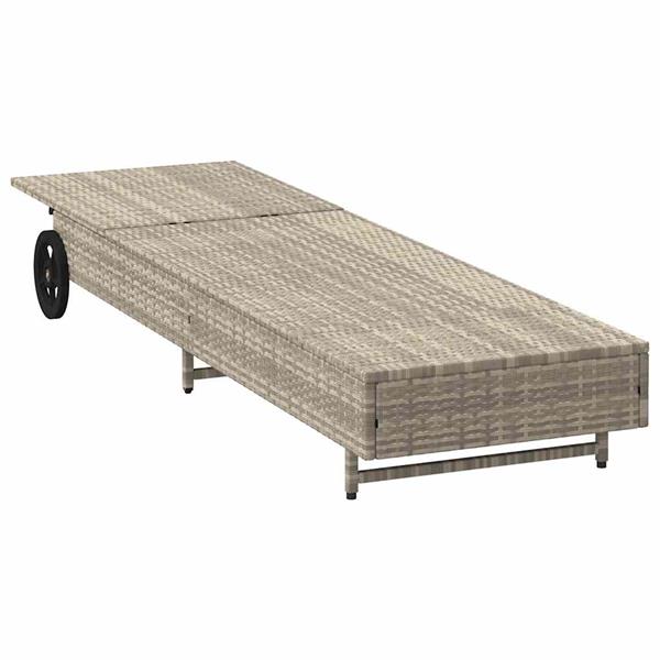 Grote foto vidaxl ligbed met wielen en kussens poly rattan lichtgrijs tuin en terras tuinmeubelen