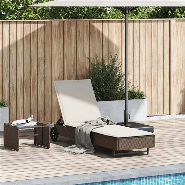 Grote foto vidaxl ligbed met wielen en kussen poly rattan bruin tuin en terras tuinmeubelen
