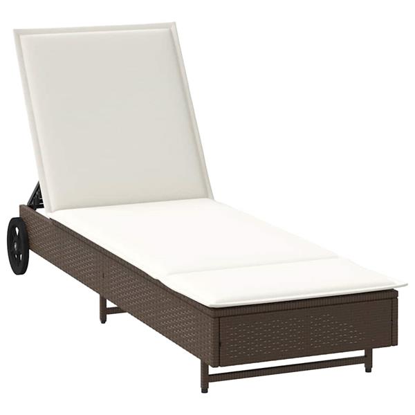 Grote foto vidaxl ligbed met wielen en kussen poly rattan bruin tuin en terras tuinmeubelen