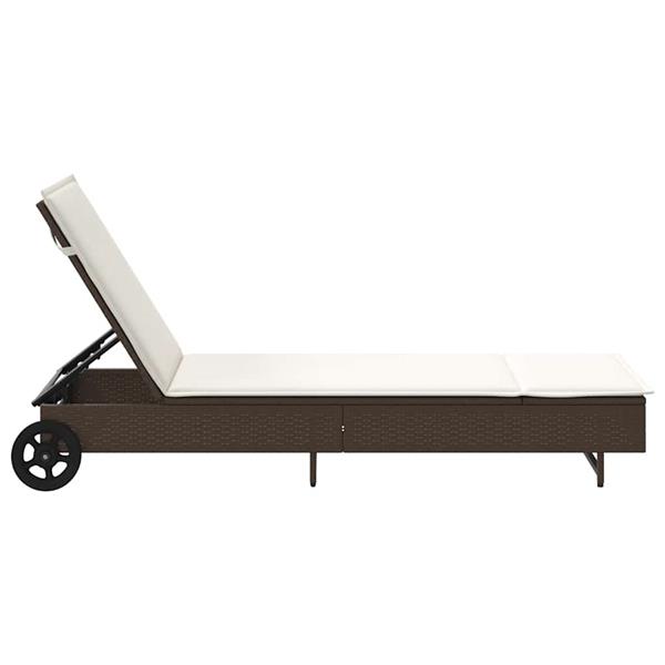 Grote foto vidaxl ligbed met wielen en kussen poly rattan bruin tuin en terras tuinmeubelen