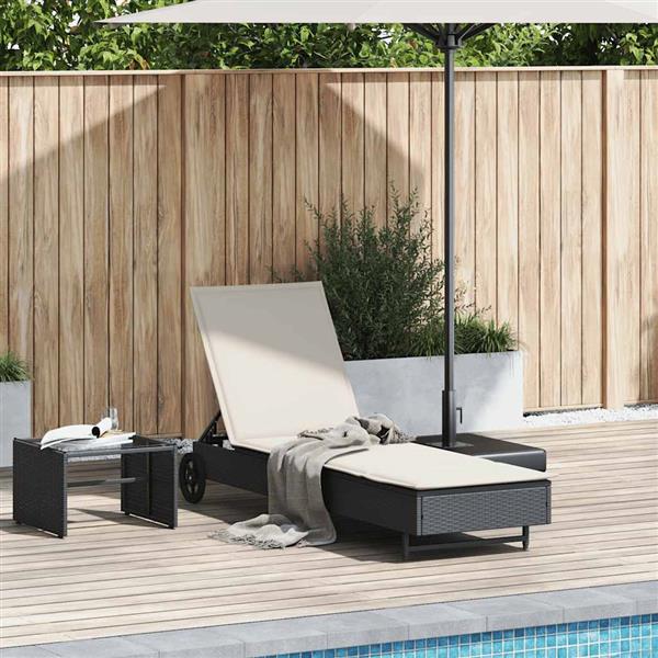 Grote foto vidaxl ligbed met wielen en kussen poly rattan zwart tuin en terras tuinmeubelen
