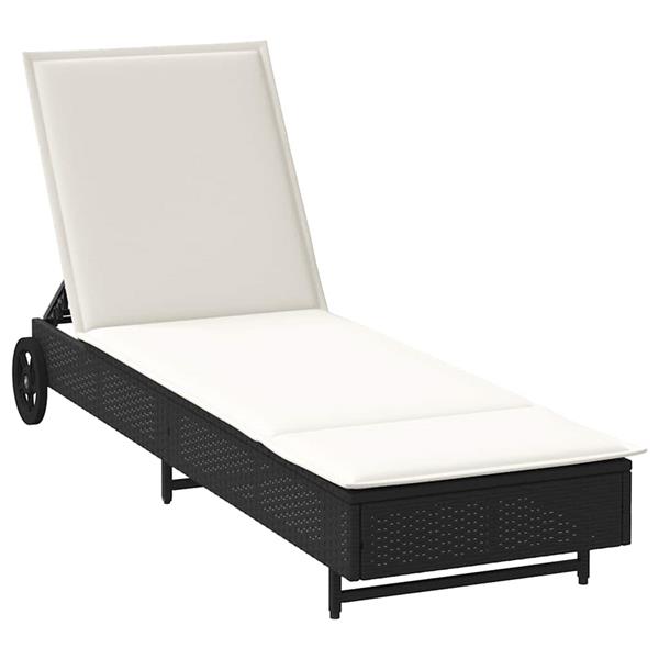 Grote foto vidaxl ligbed met wielen en kussen poly rattan zwart tuin en terras tuinmeubelen