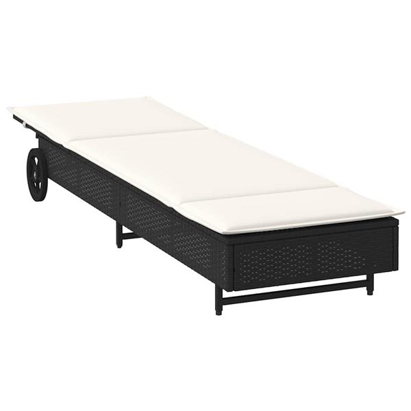 Grote foto vidaxl ligbed met wielen en kussen poly rattan zwart tuin en terras tuinmeubelen
