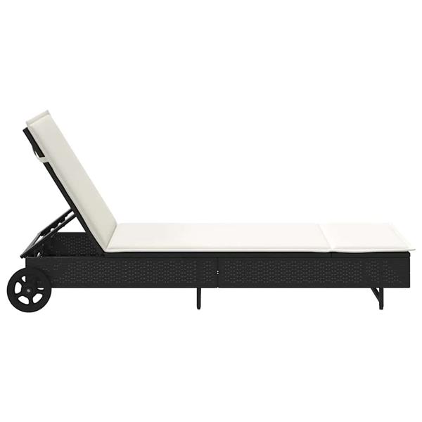 Grote foto vidaxl ligbed met wielen en kussen poly rattan zwart tuin en terras tuinmeubelen