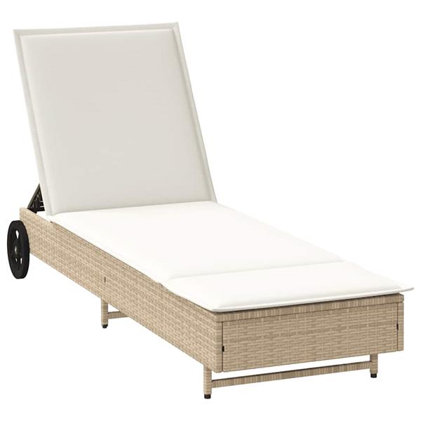 Grote foto vidaxl ligbed met wielen en kussen poly rattan beige tuin en terras tuinmeubelen