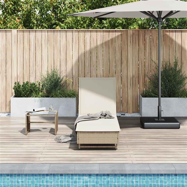 Grote foto vidaxl ligbed met wielen en kussen poly rattan beige tuin en terras tuinmeubelen
