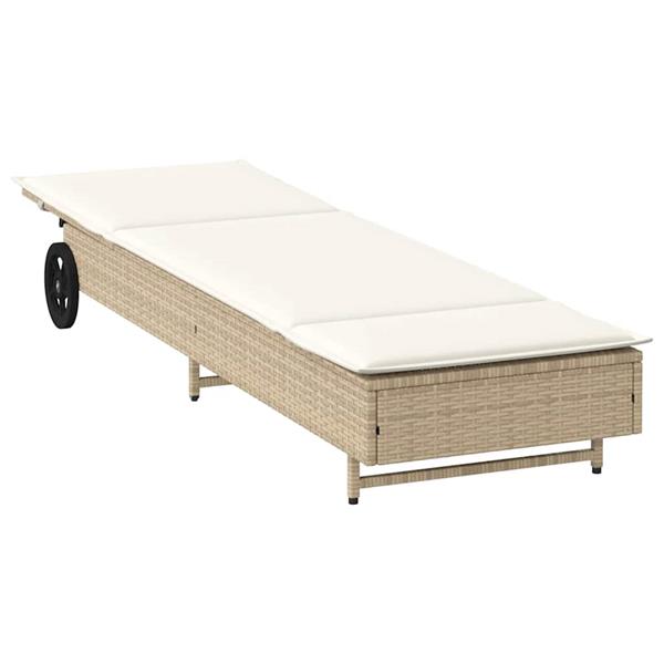 Grote foto vidaxl ligbed met wielen en kussen poly rattan beige tuin en terras tuinmeubelen
