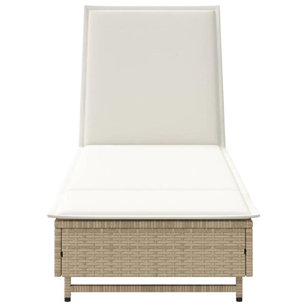 Grote foto vidaxl ligbed met wielen en kussen poly rattan beige tuin en terras tuinmeubelen