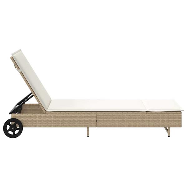 Grote foto vidaxl ligbed met wielen en kussen poly rattan beige tuin en terras tuinmeubelen