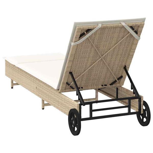 Grote foto vidaxl ligbed met wielen en kussen poly rattan beige tuin en terras tuinmeubelen