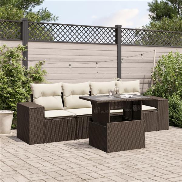 Grote foto vidaxl 5 delige loungeset met kussens poly rattan bruin tuin en terras tuinmeubelen
