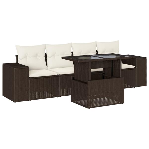 Grote foto vidaxl 5 delige loungeset met kussens poly rattan bruin tuin en terras tuinmeubelen