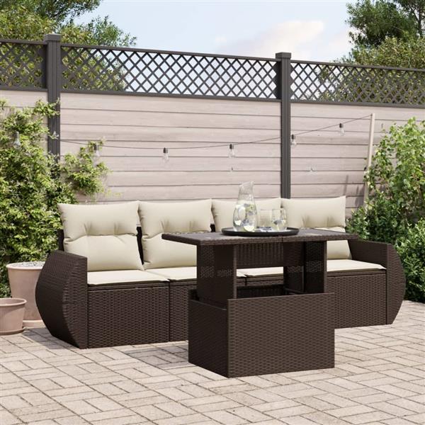Grote foto vidaxl 5 delige loungeset met kussens poly rattan bruin tuin en terras tuinmeubelen