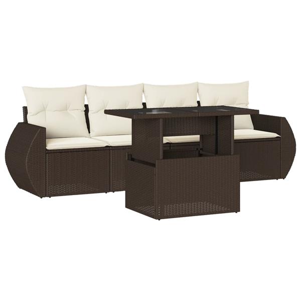 Grote foto vidaxl 5 delige loungeset met kussens poly rattan bruin tuin en terras tuinmeubelen