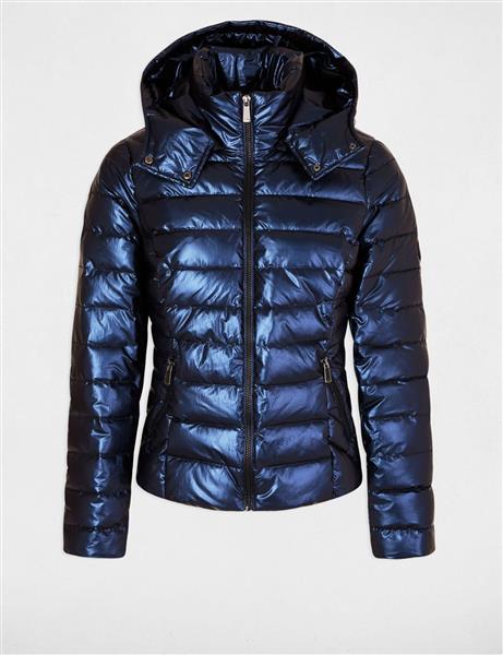 Grote foto gemetalliseerde gewatteerde jas met capuchon 242 gelola blauw kleding dames jassen zomer