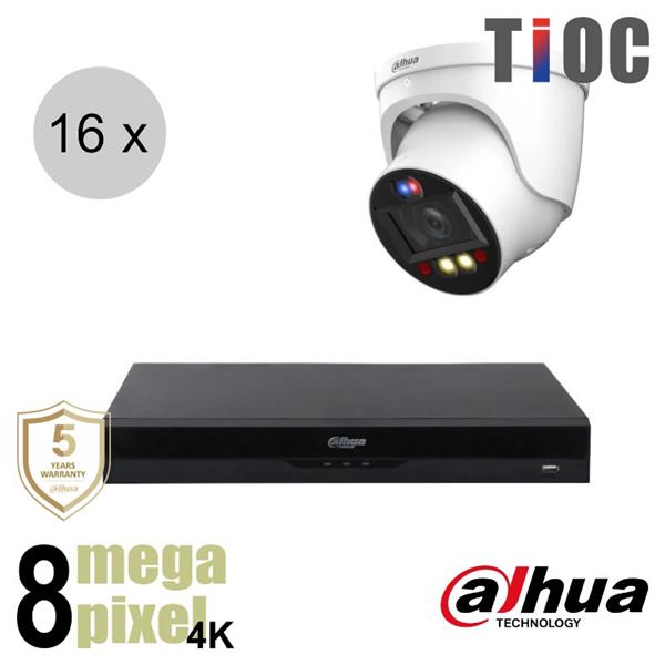 Grote foto dahua 4k ip cameraset tioc 16 turret dome camera actieve afschrikking motorzoom 40m ip audio tv en foto videobewakingsapparatuur