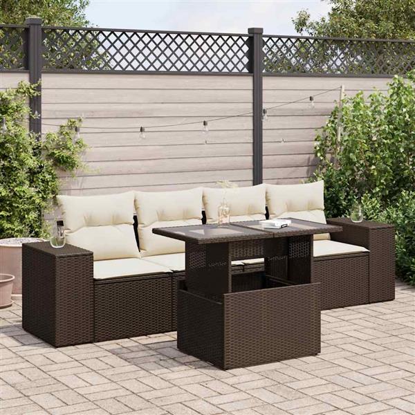 Grote foto vidaxl 5 delige loungeset met kussens poly rattan bruin tuin en terras tuinmeubelen