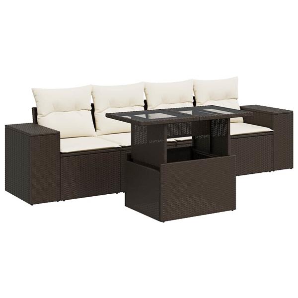 Grote foto vidaxl 5 delige loungeset met kussens poly rattan bruin tuin en terras tuinmeubelen