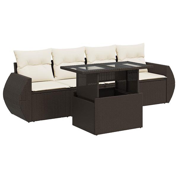 Grote foto vidaxl 5 delige loungeset met kussens poly rattan bruin tuin en terras tuinmeubelen