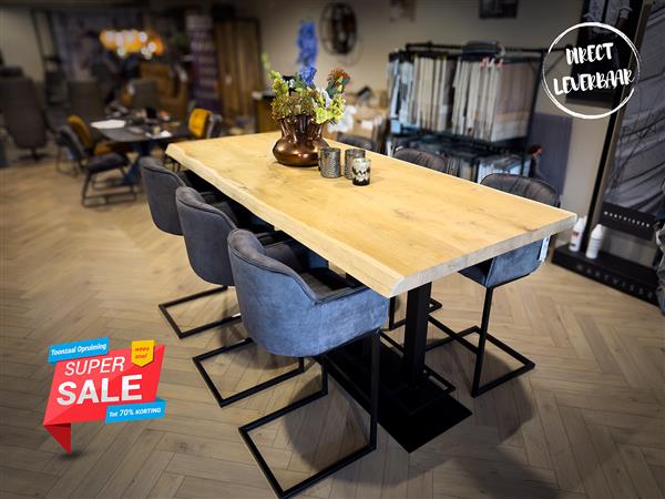 Grote foto sale bartafel eiken 240cm 6 barkrukken compleet huis en inrichting eettafels