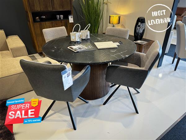 Grote foto sale eettafel rond marmer eleonora maxim met draaibare eetfauteuils huis en inrichting stoelen
