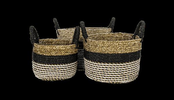 Grote foto mandenset malibu zwart naturel wit raffia zeegras set van 3 doe het zelf en verbouw materialen en producten